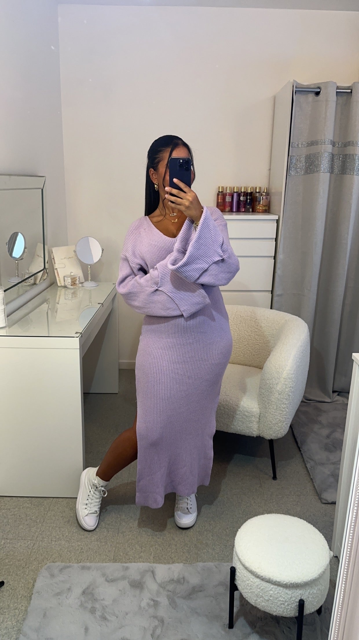 Robe à manche bouffante violet