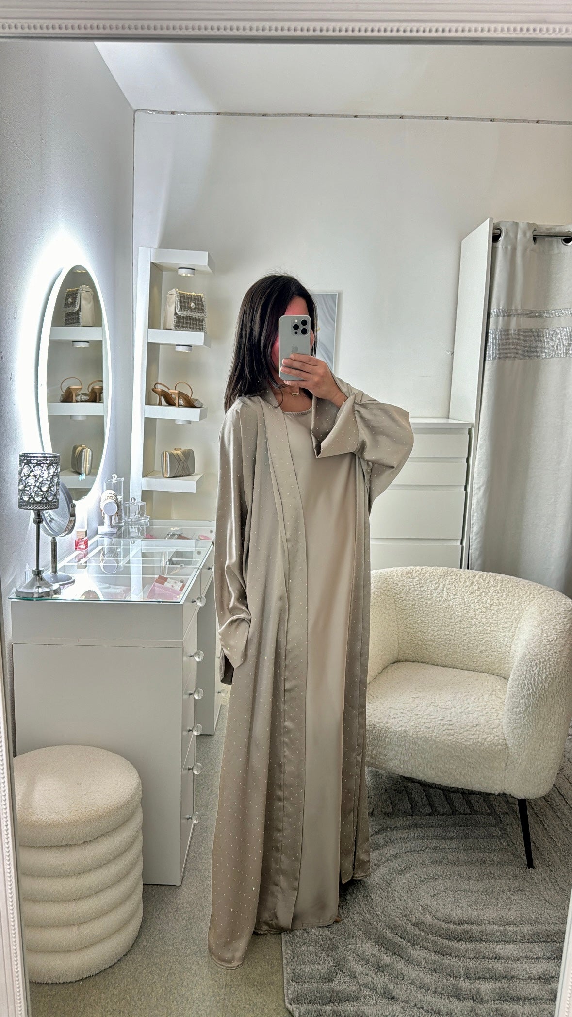 Abaya à strass beige