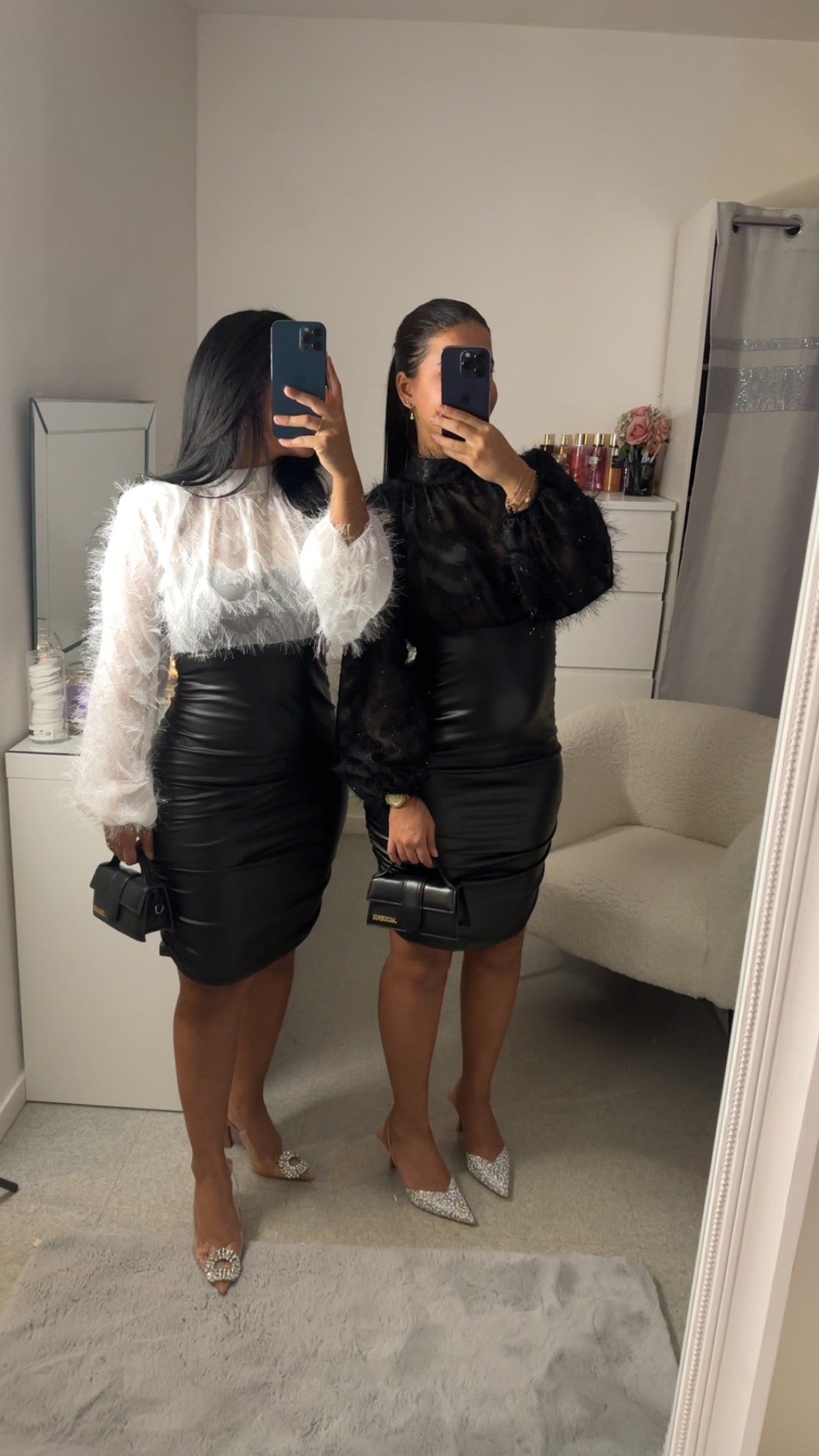 Robe bi matière à plume noir