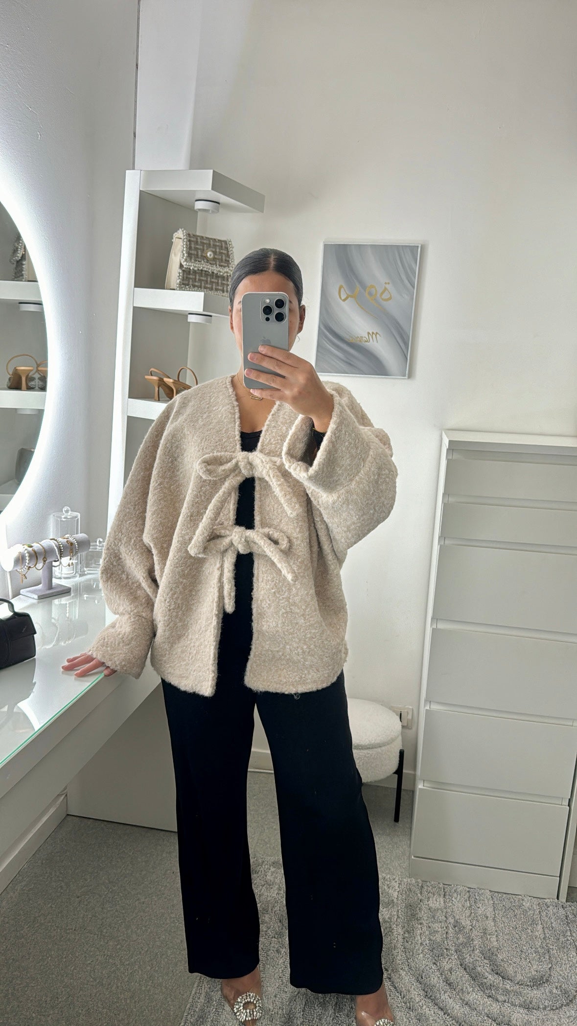 Gros gilet à noeud beige