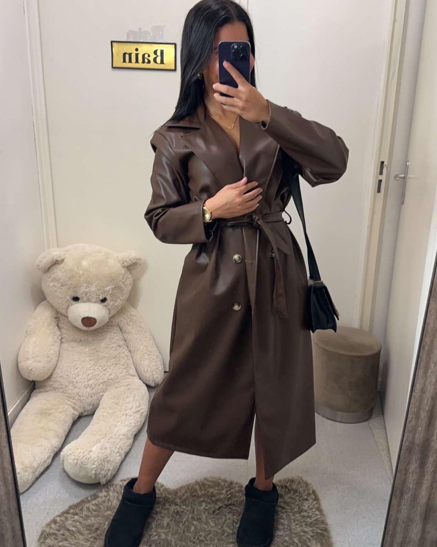 Trench semi cuir marron