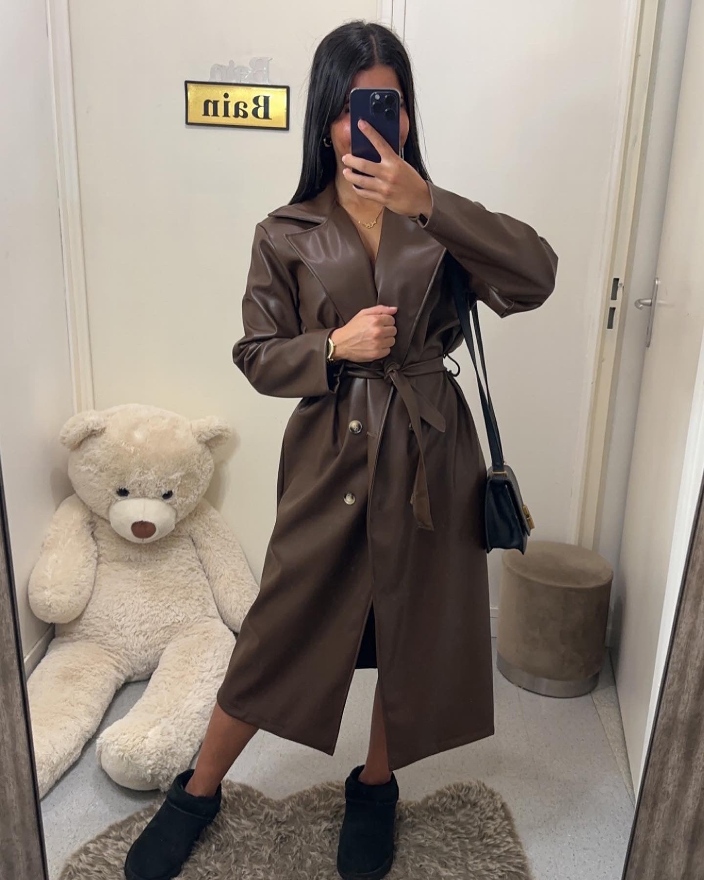 Trench semi cuir marron