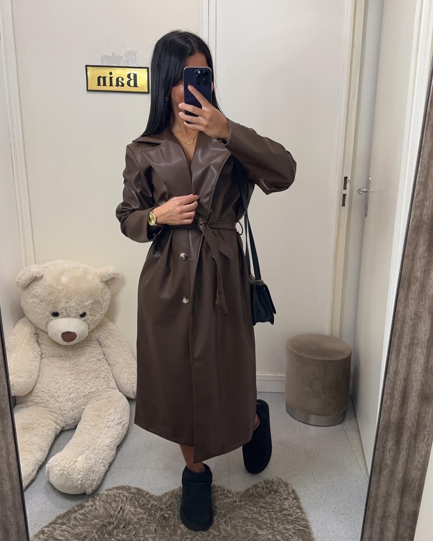 Trench semi cuir marron