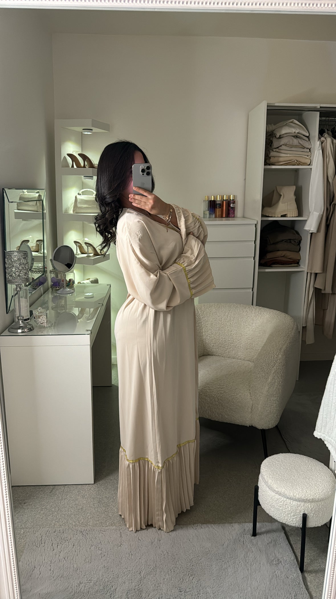Abaya façon kimono beige