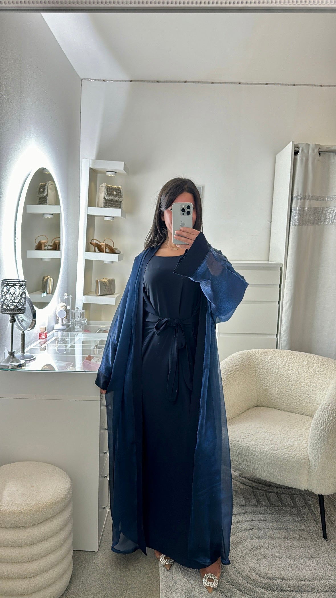 Abaya kimono satiné bleu