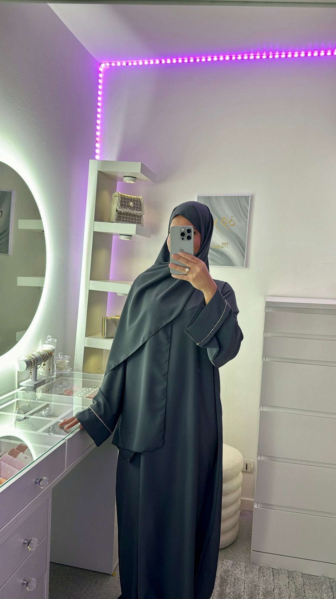 Abaya à strass avec voile intégré