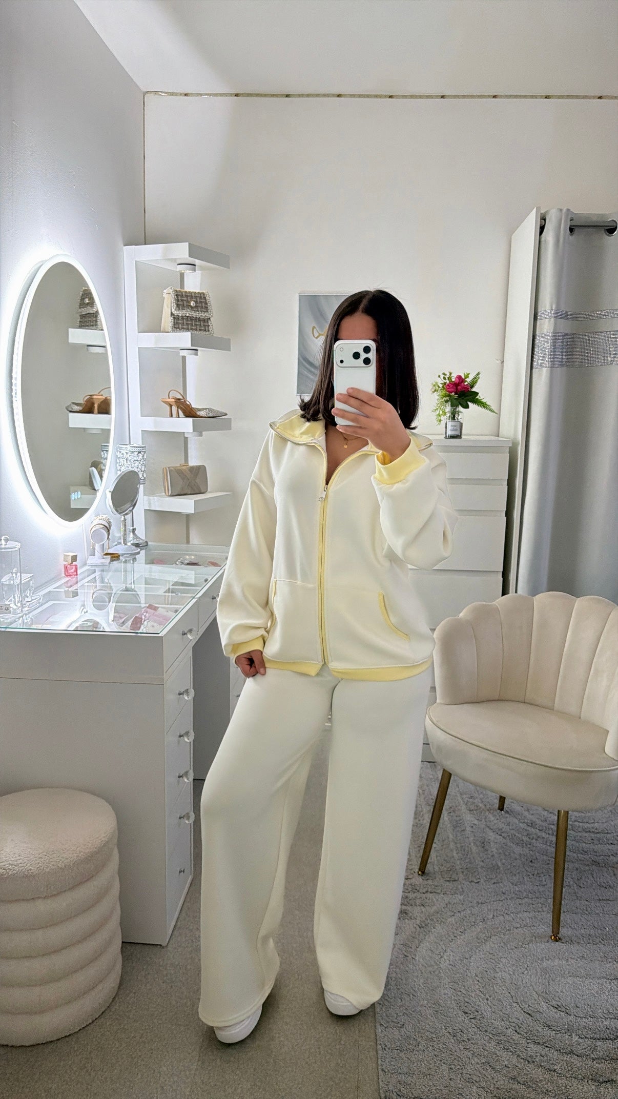 Ensemble Sam blanc casée