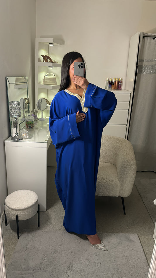 Abaya avec détail dorée bleu