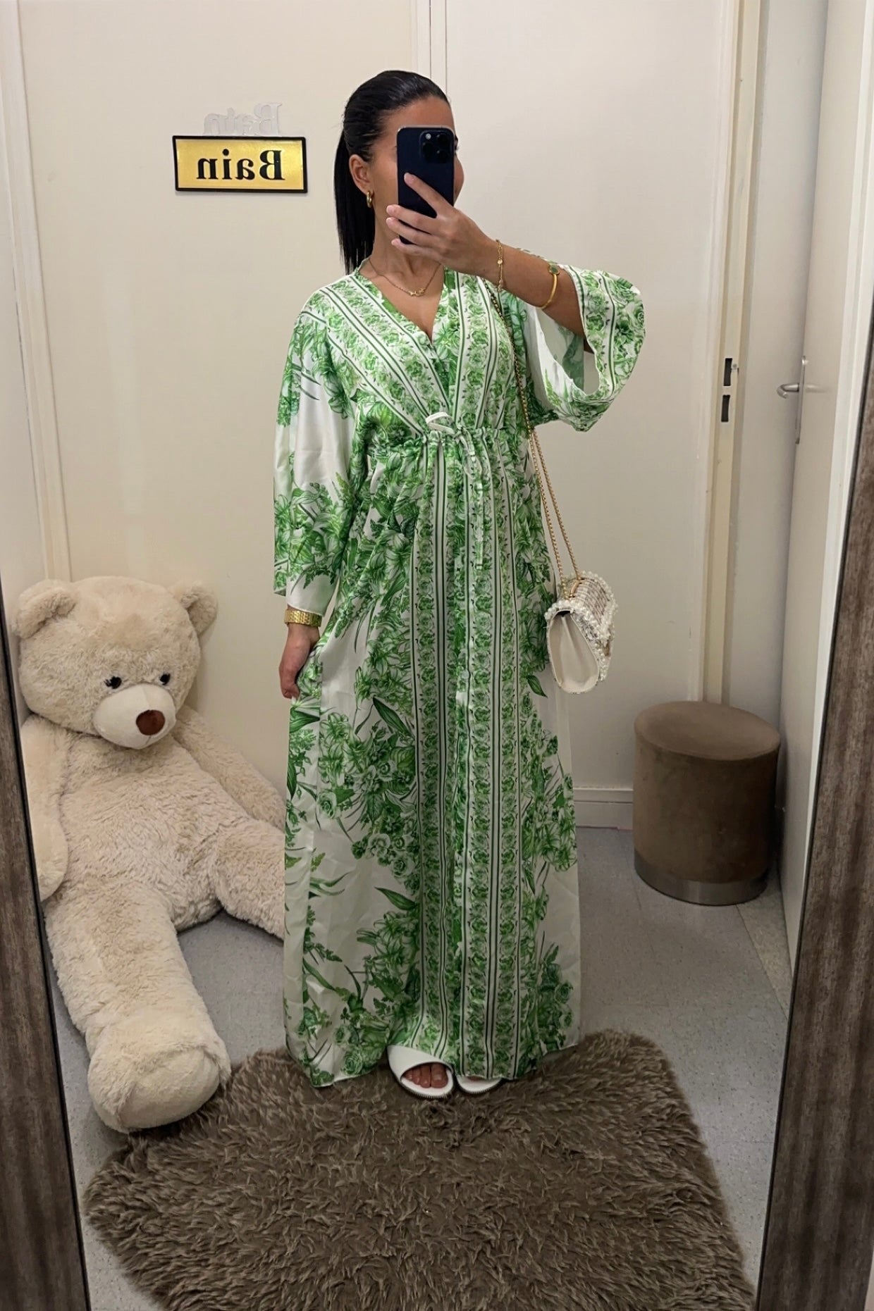 Robe kimono à ceinture vert