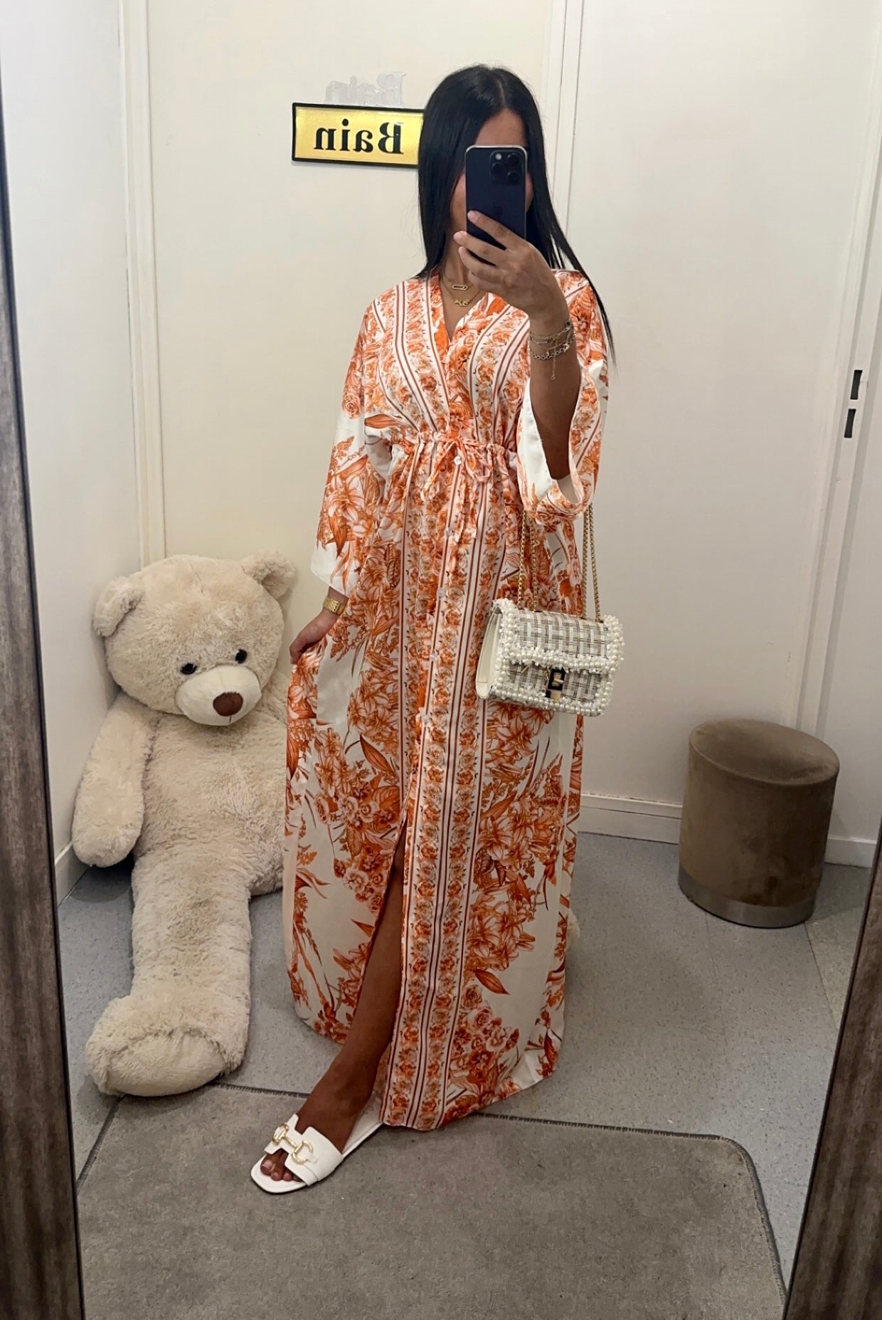 Robe kimono à ceinture orange
