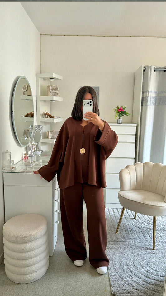 Ensemble amany version manches longues marron