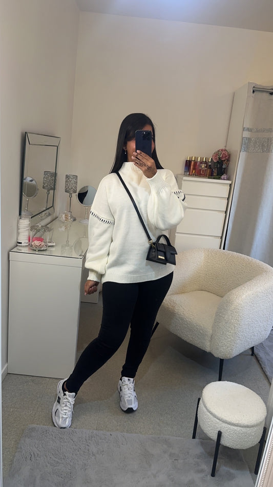Pull surpiqûres blanc