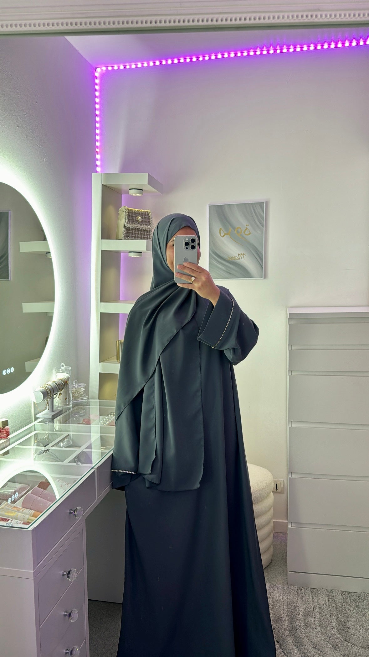 Abaya à strass avec voile intégré