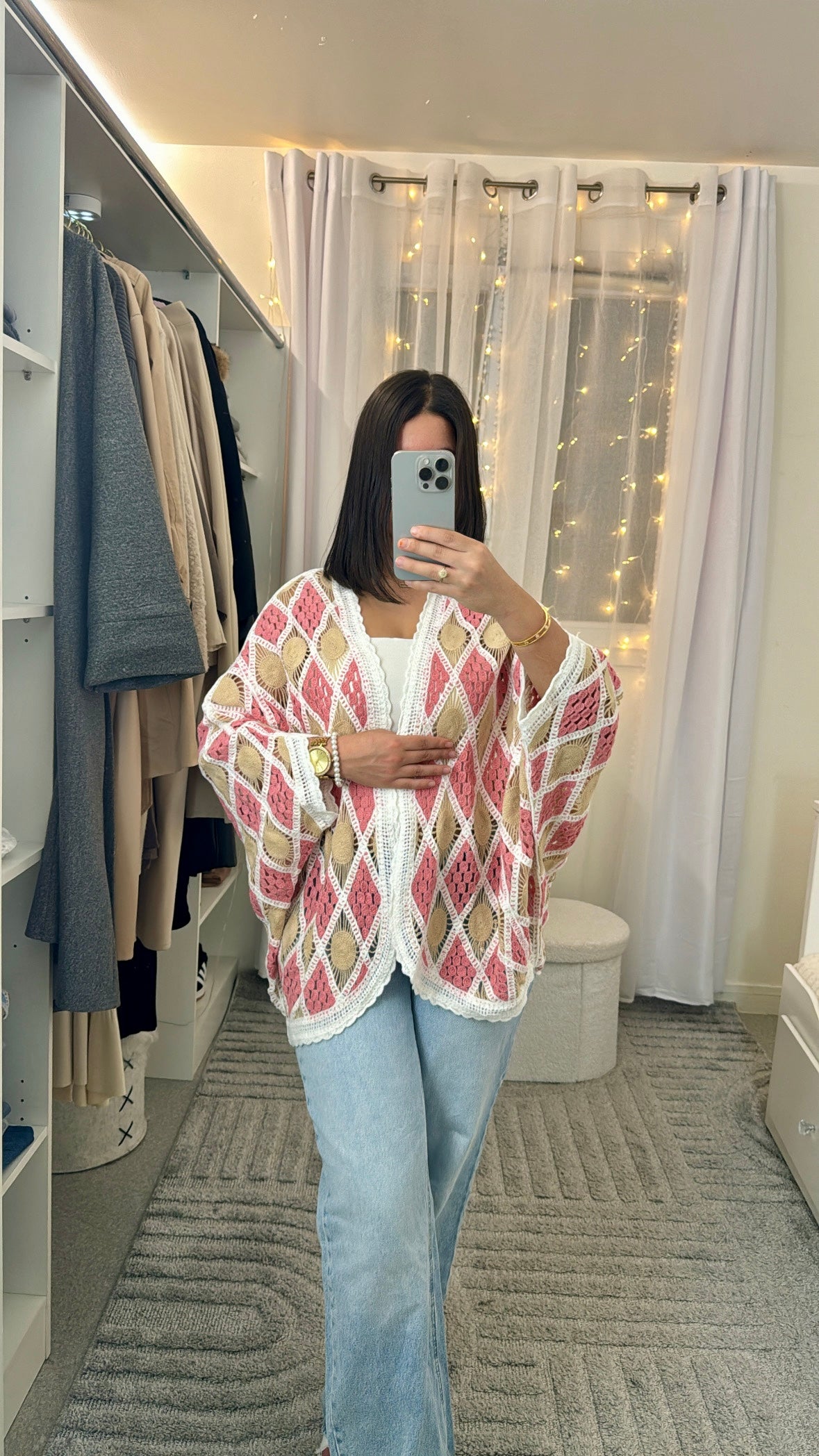 Gilet Amina style bohème rose