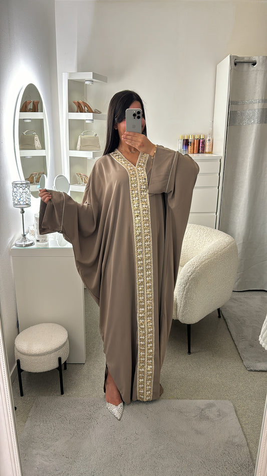 Abaya avec strass marron clair