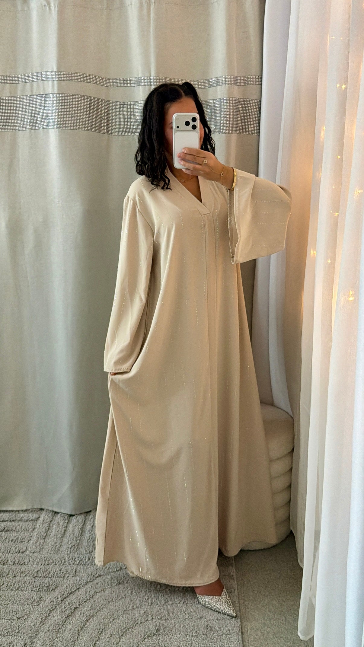Abaya Inaya à strass beige