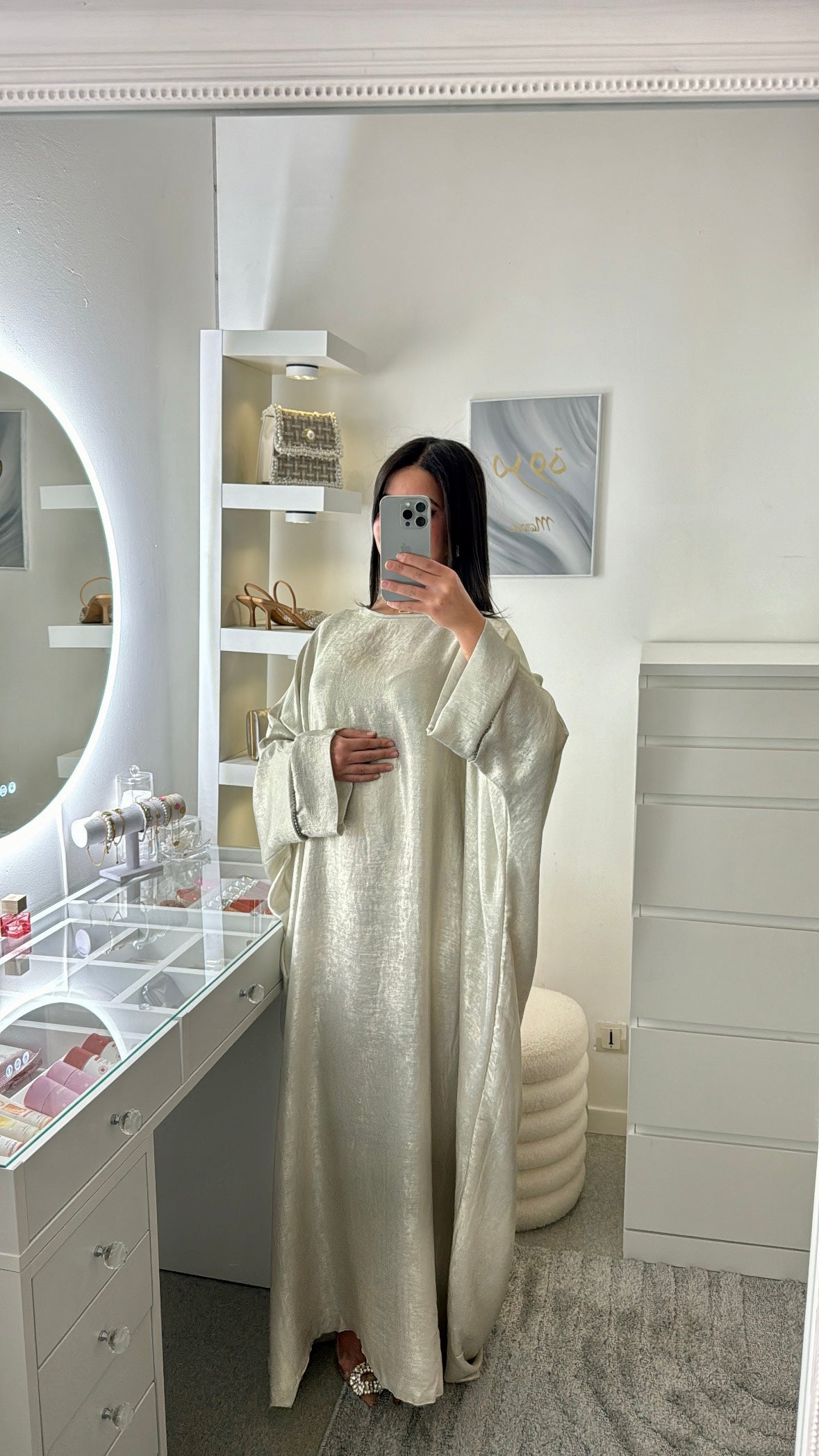 Abaya à strass beige