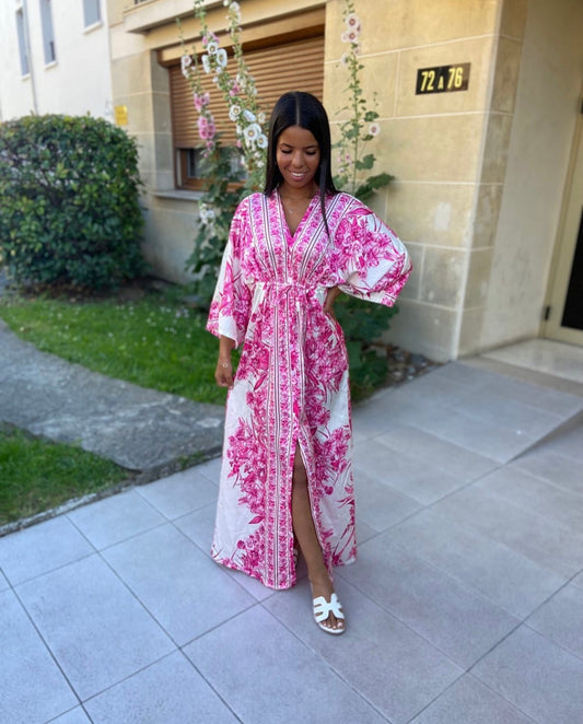 Robe kimono à ceinture rose