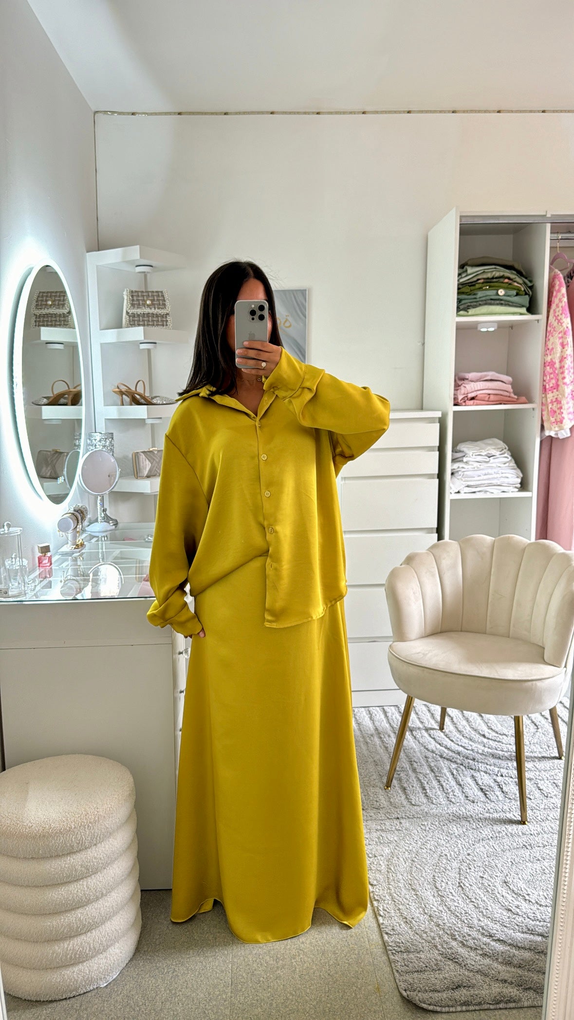 Ensemble jupe satiné kelly