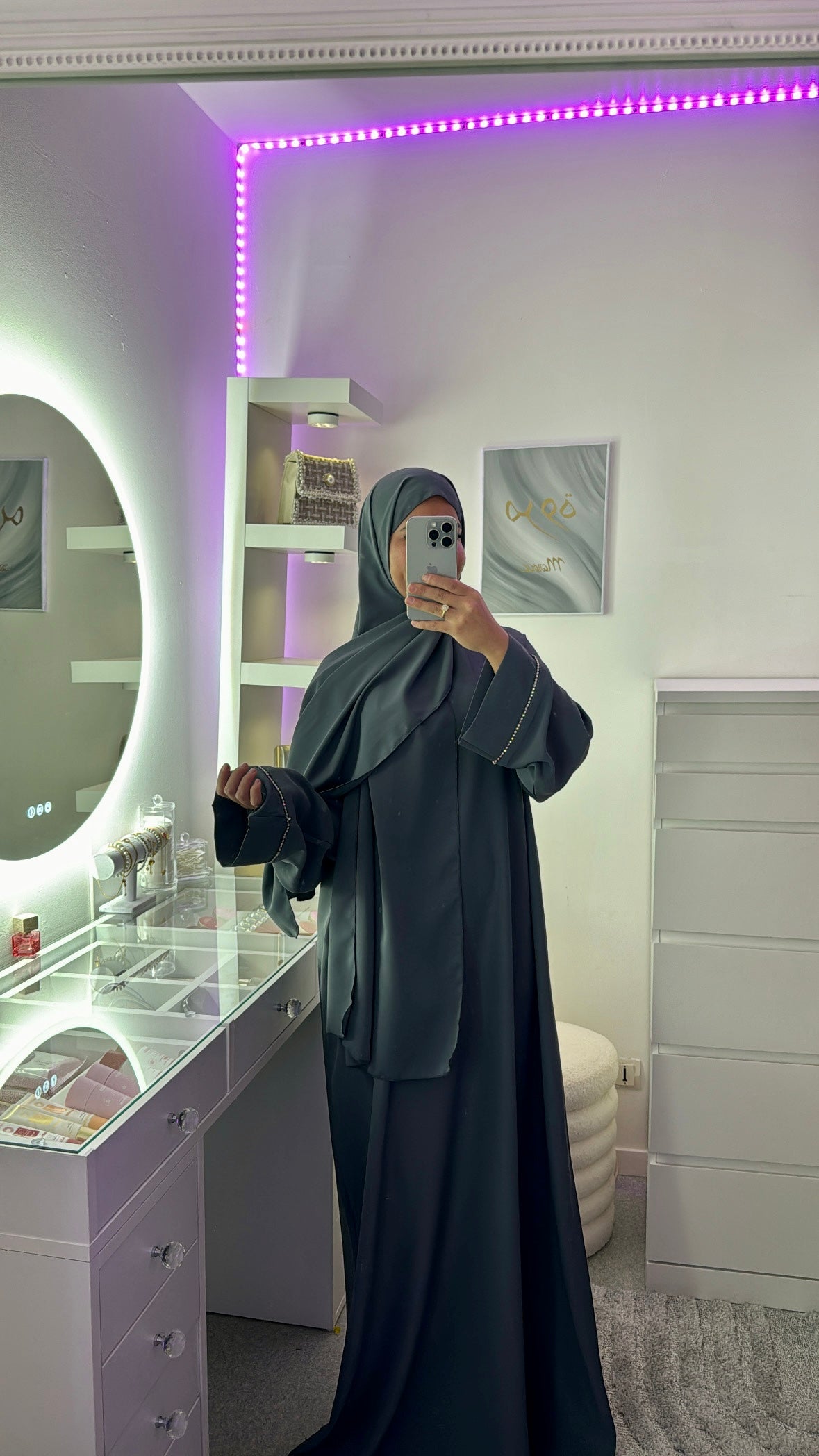 Abaya à strass avec voile intégré