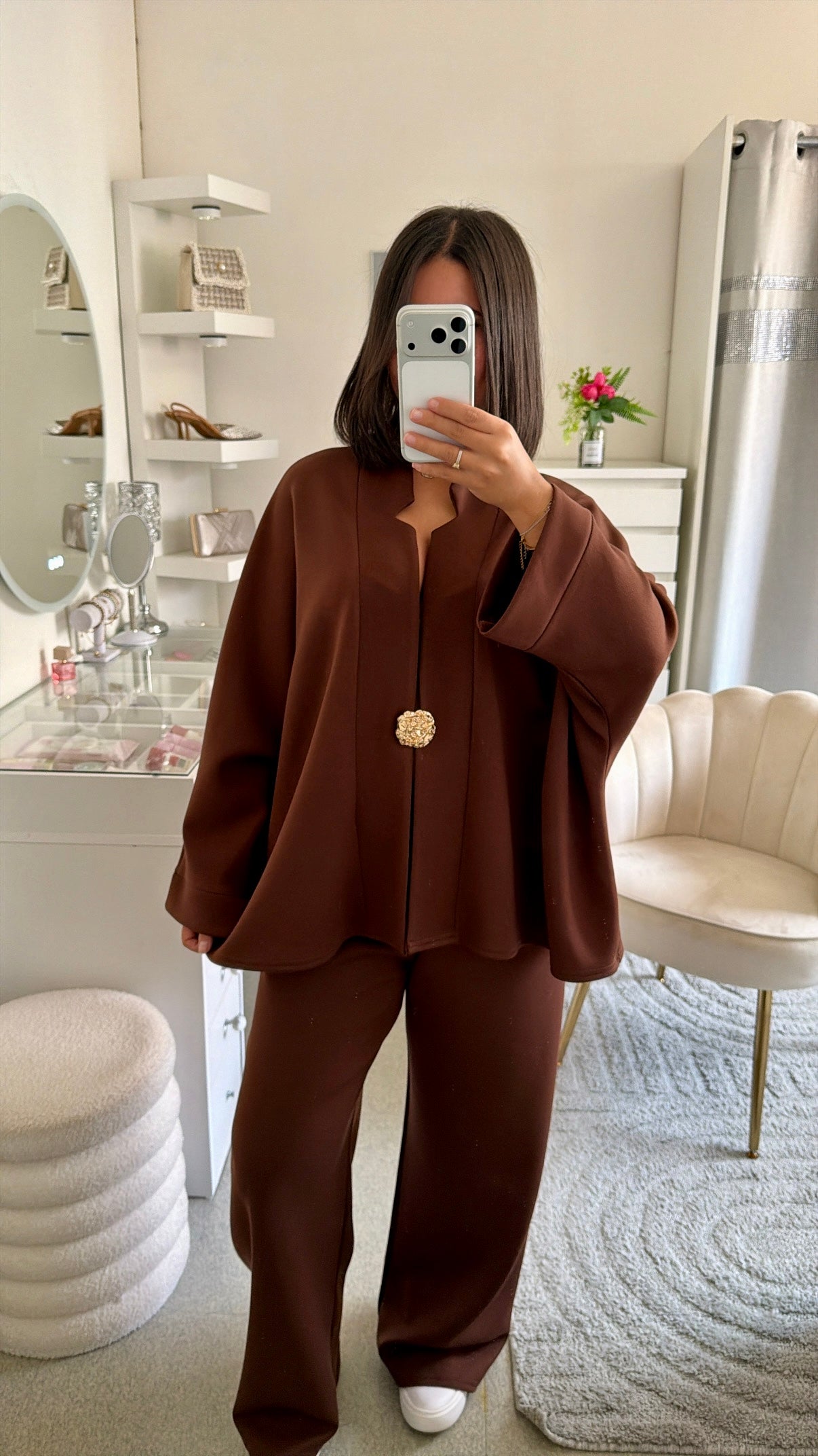 Ensemble amany version manches longues marron