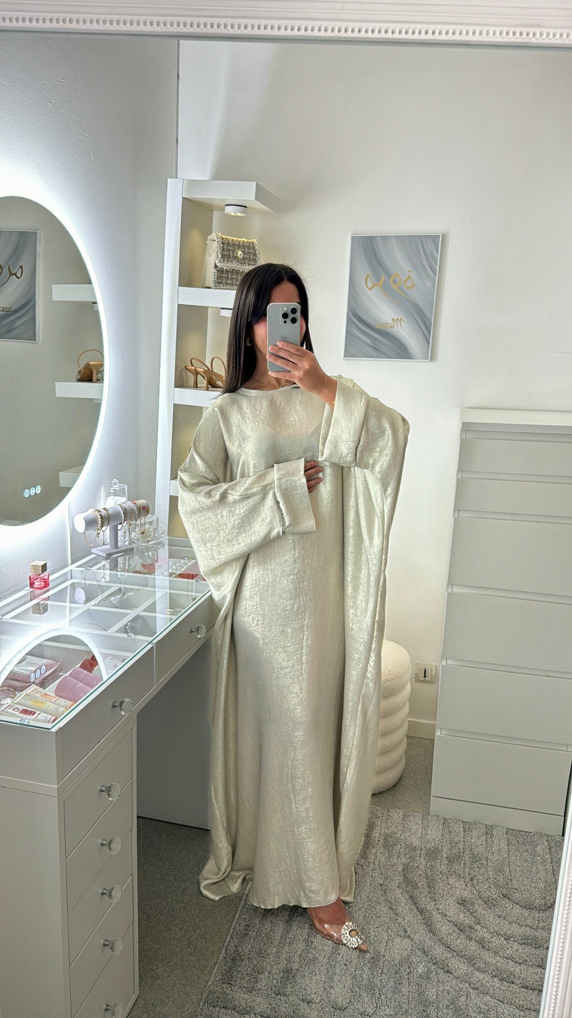 Abaya à strass beige