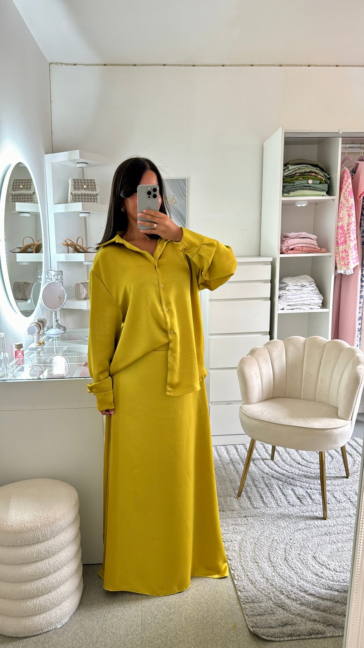 Ensemble jupe satiné kelly