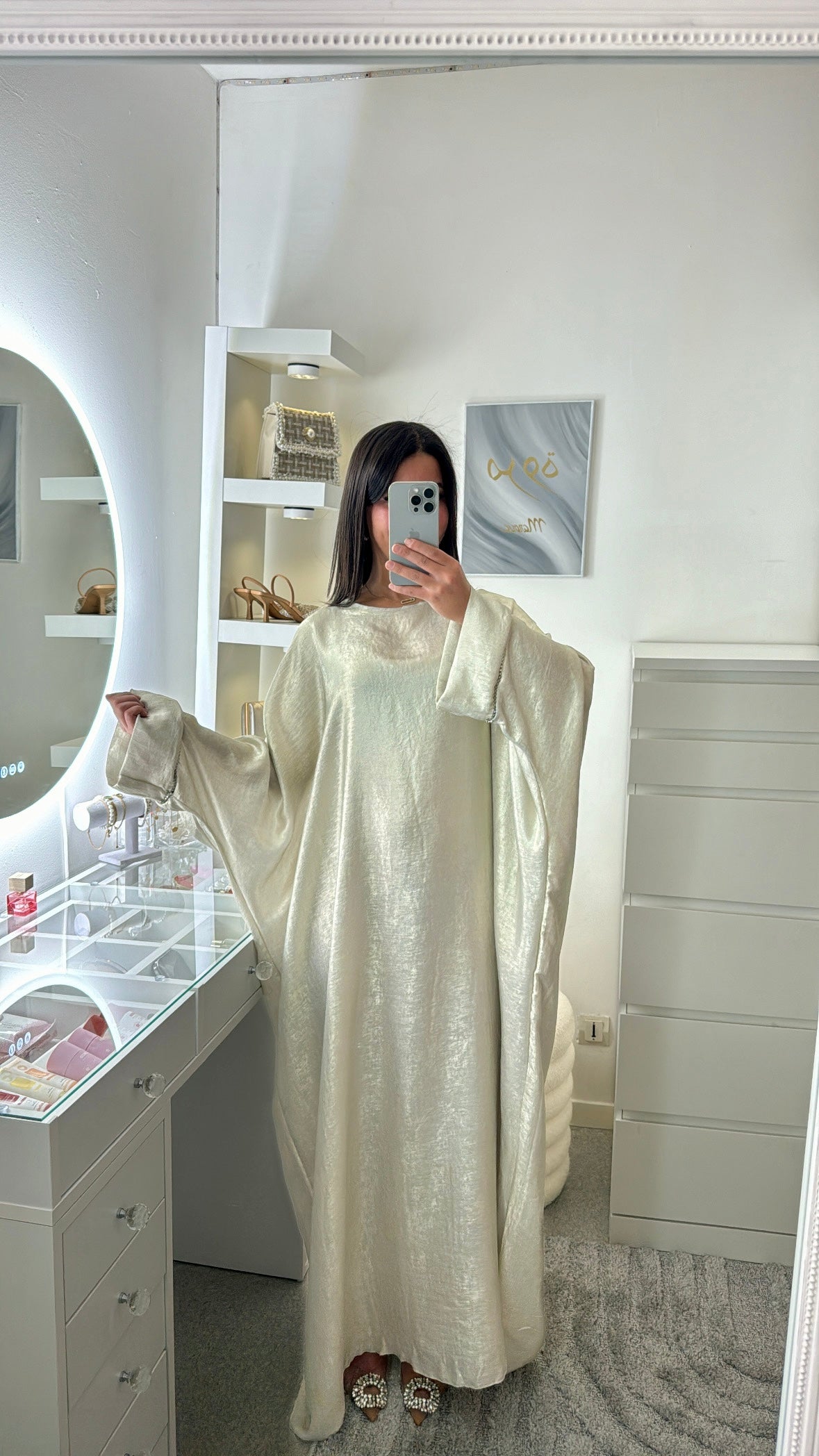 Abaya à strass beige