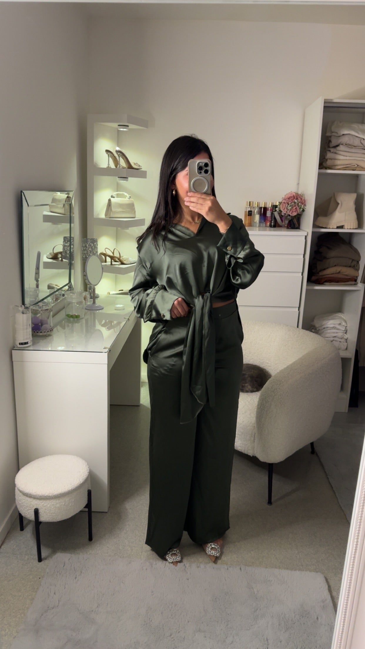 Ensemble en satin vert