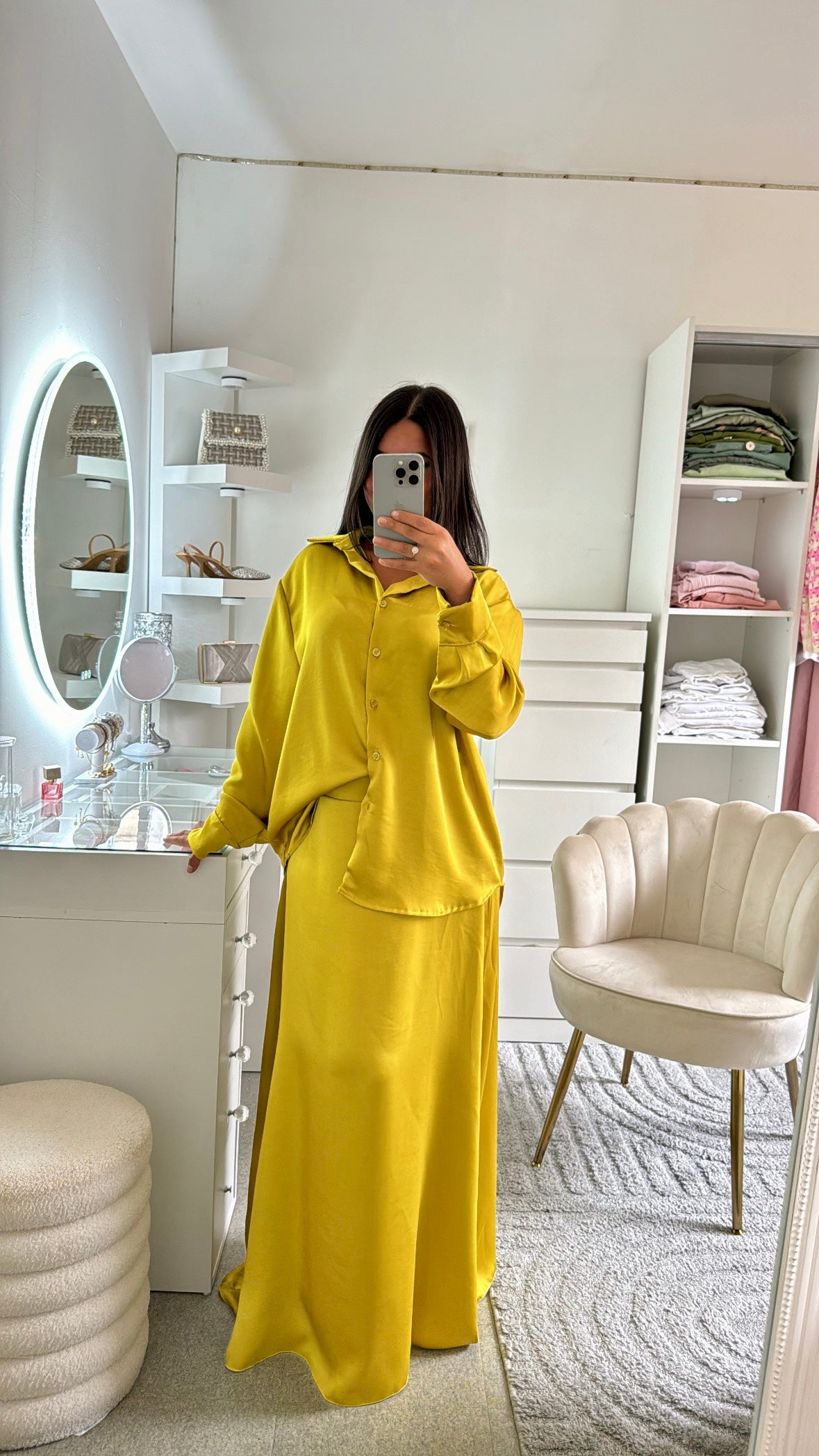 Ensemble jupe satiné kelly