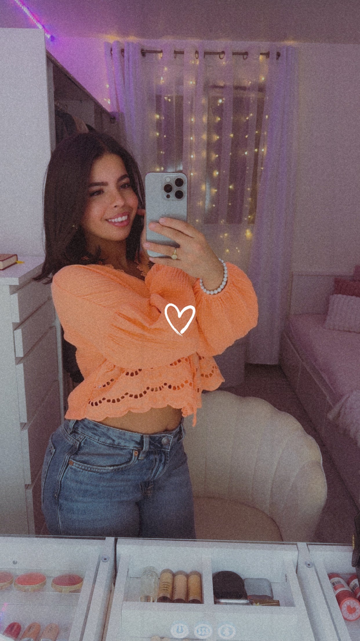 Chemise Naïa en gaz et dentelle orange