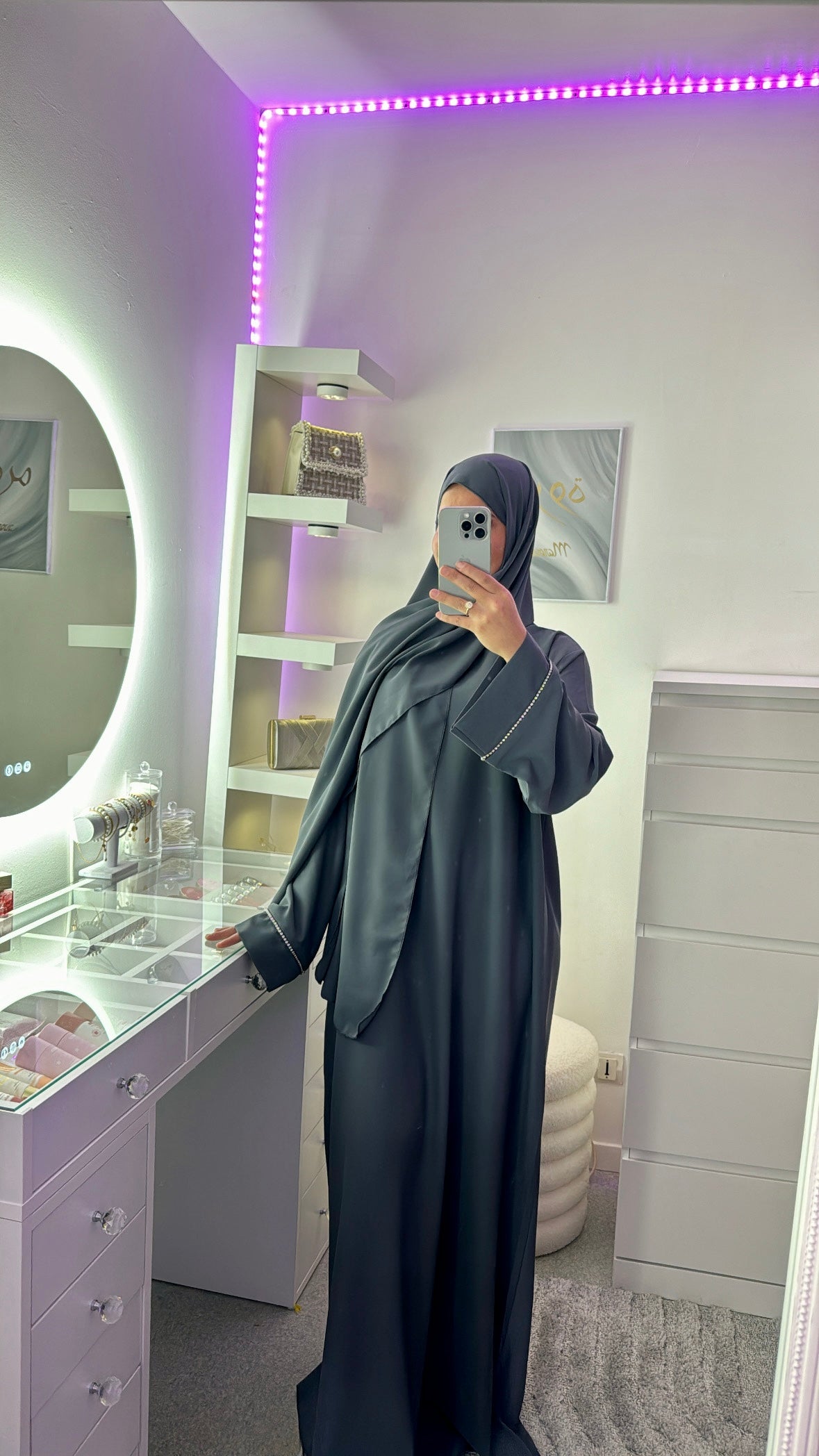 Abaya à strass avec voile intégré