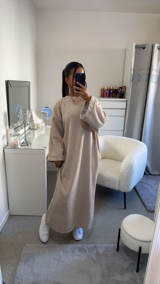 Robe velours longue épaisse beige foncé