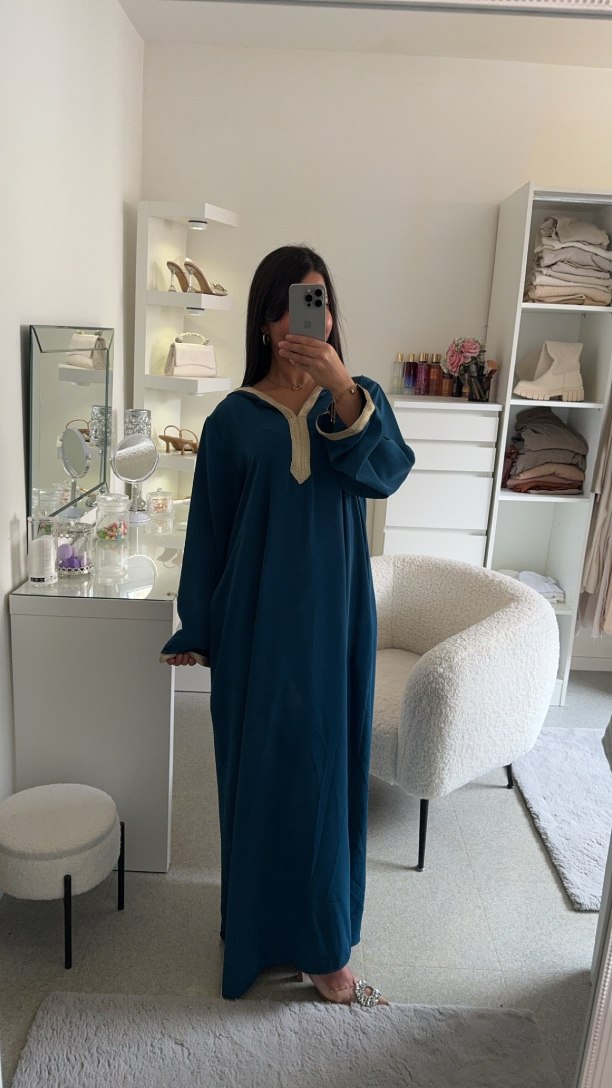 Abaya capuche avec poche bleu