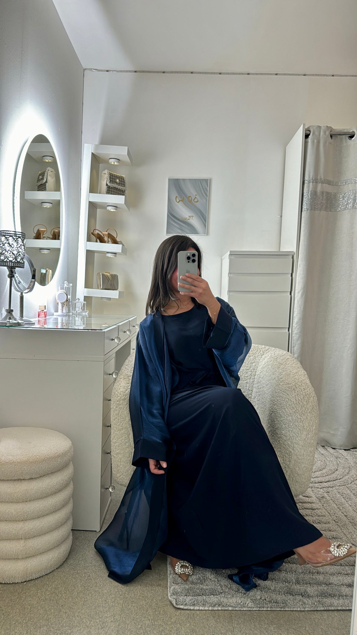 Abaya kimono satiné bleu