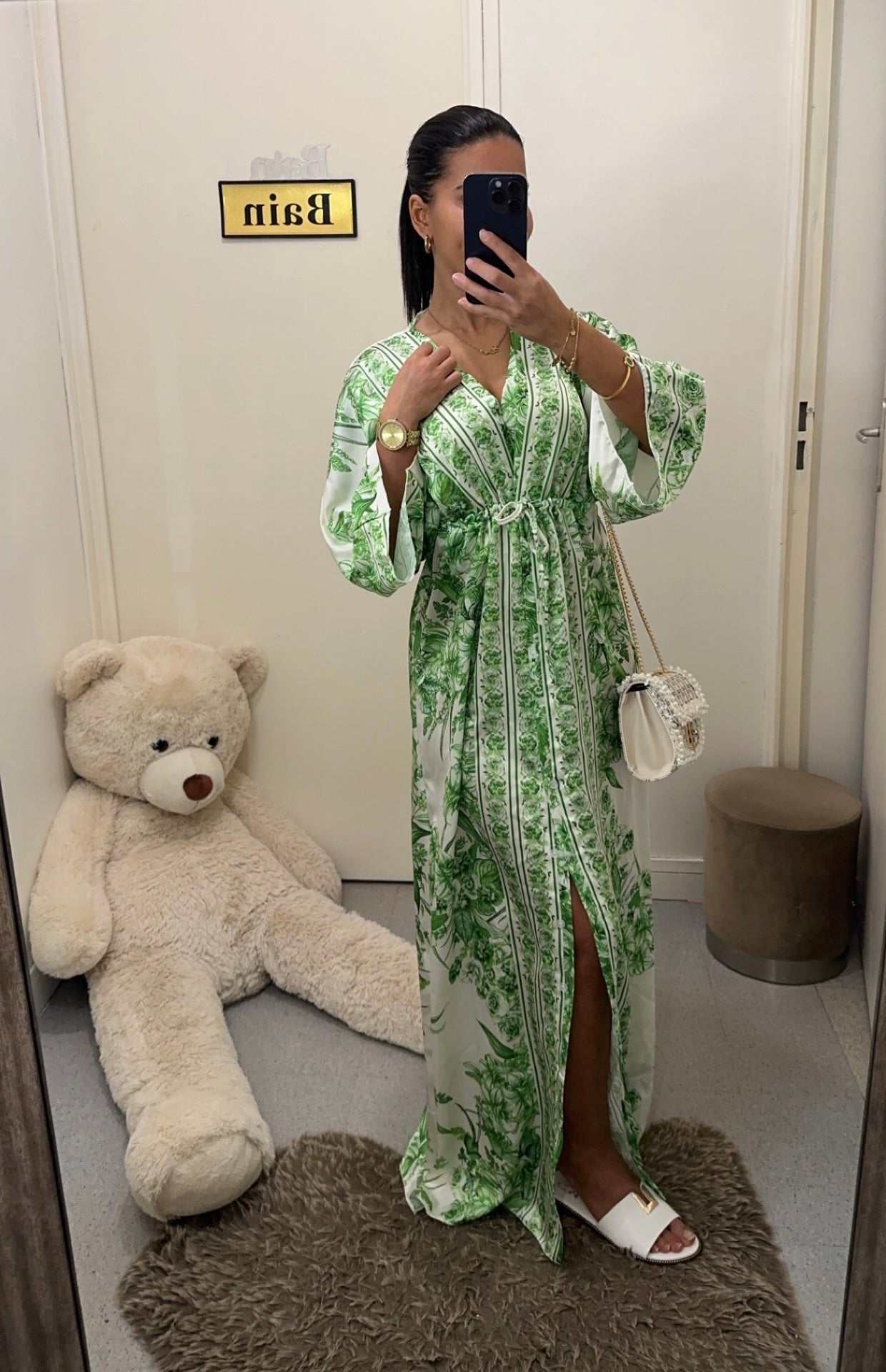 Robe kimono à ceinture vert