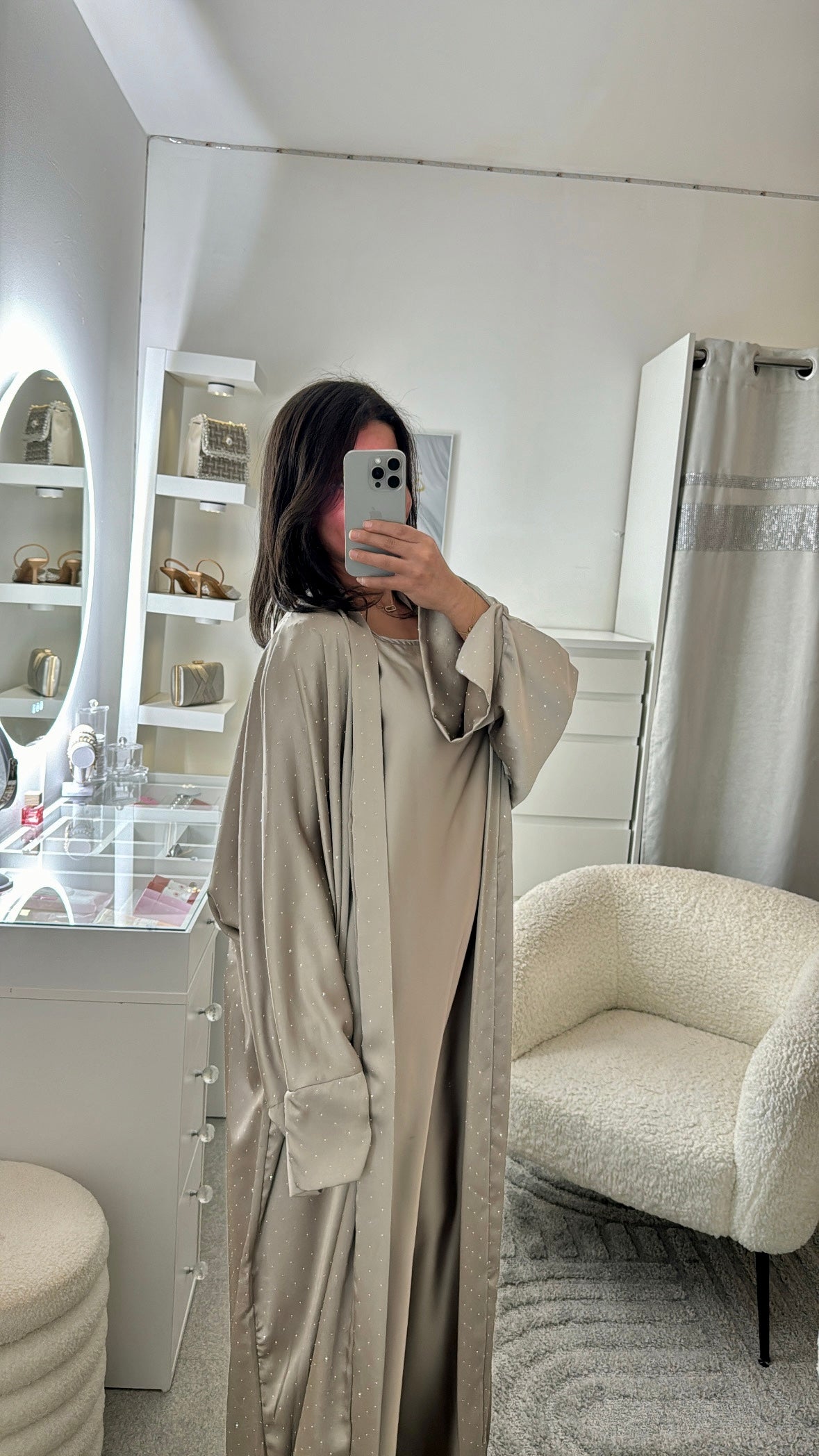 Abaya à strass beige