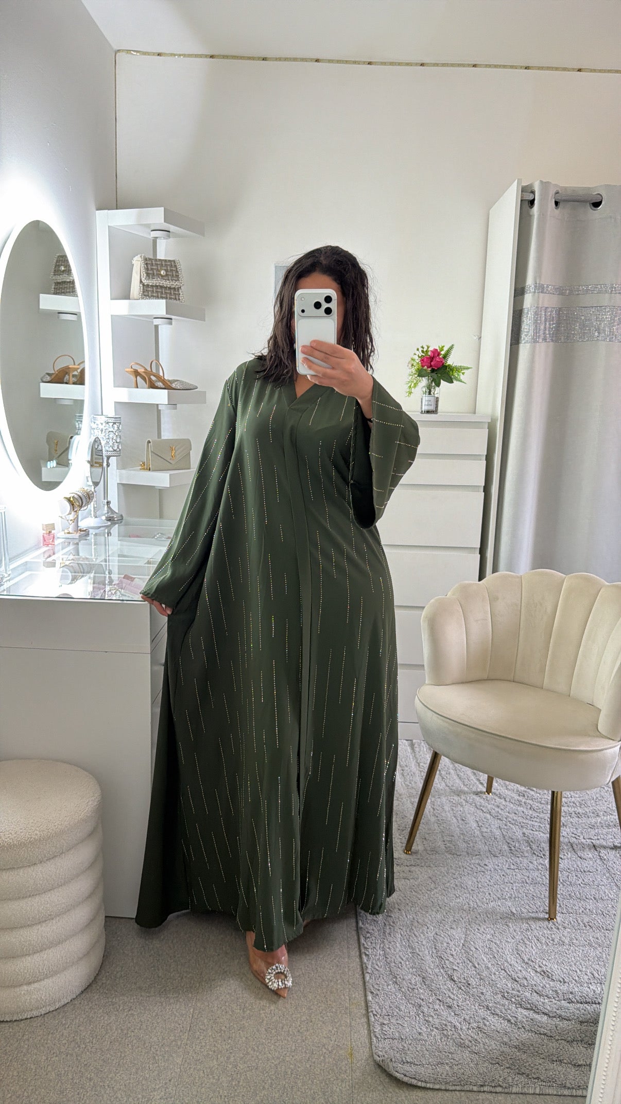 Abaya Inaya avec strass vert