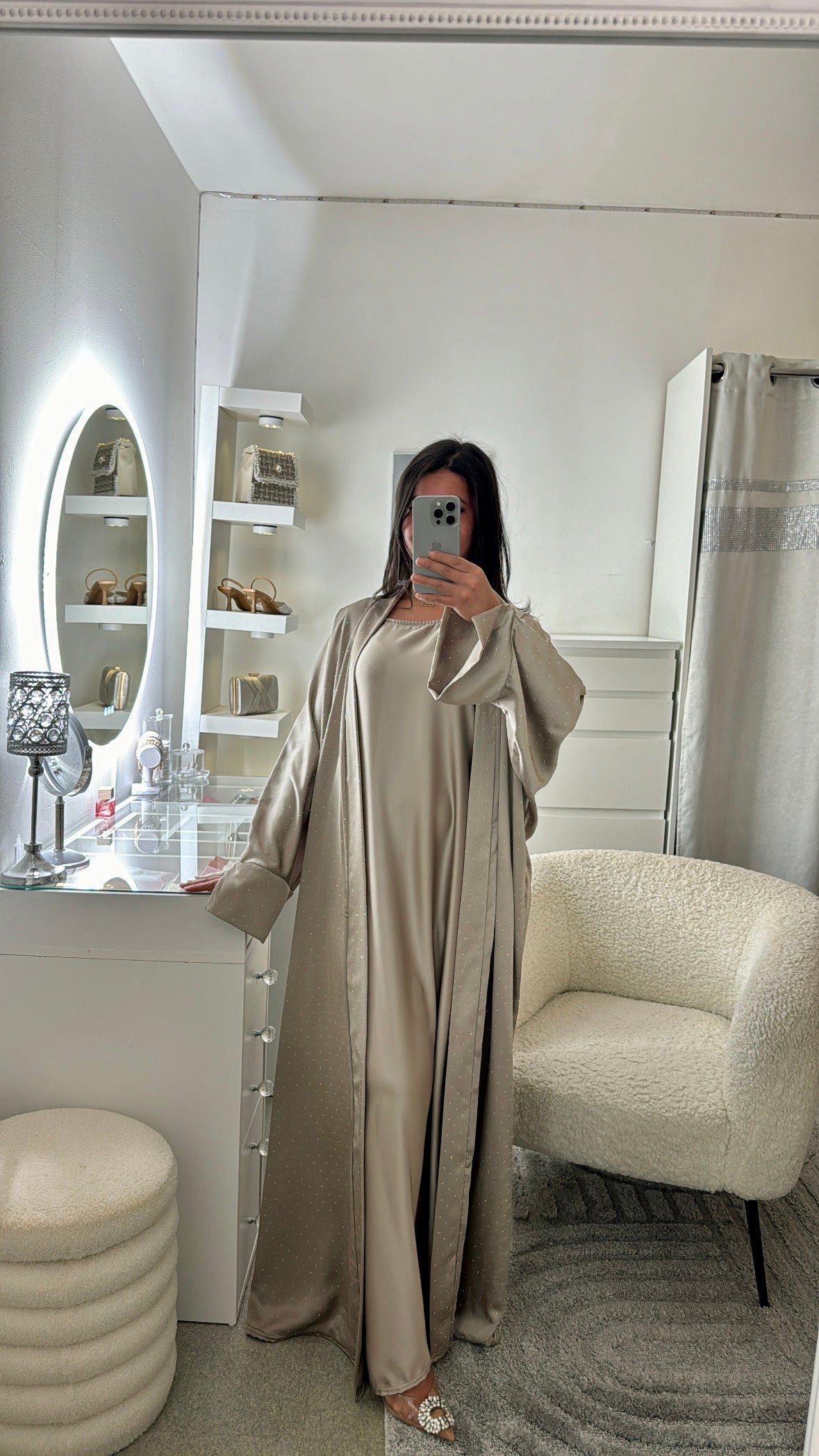 Abaya à strass beige