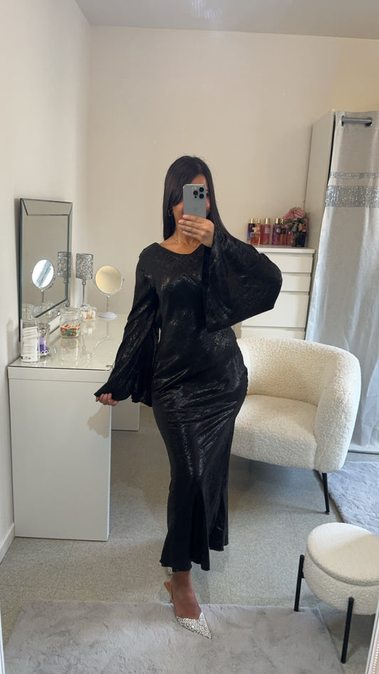 Robe satin pailletée noir