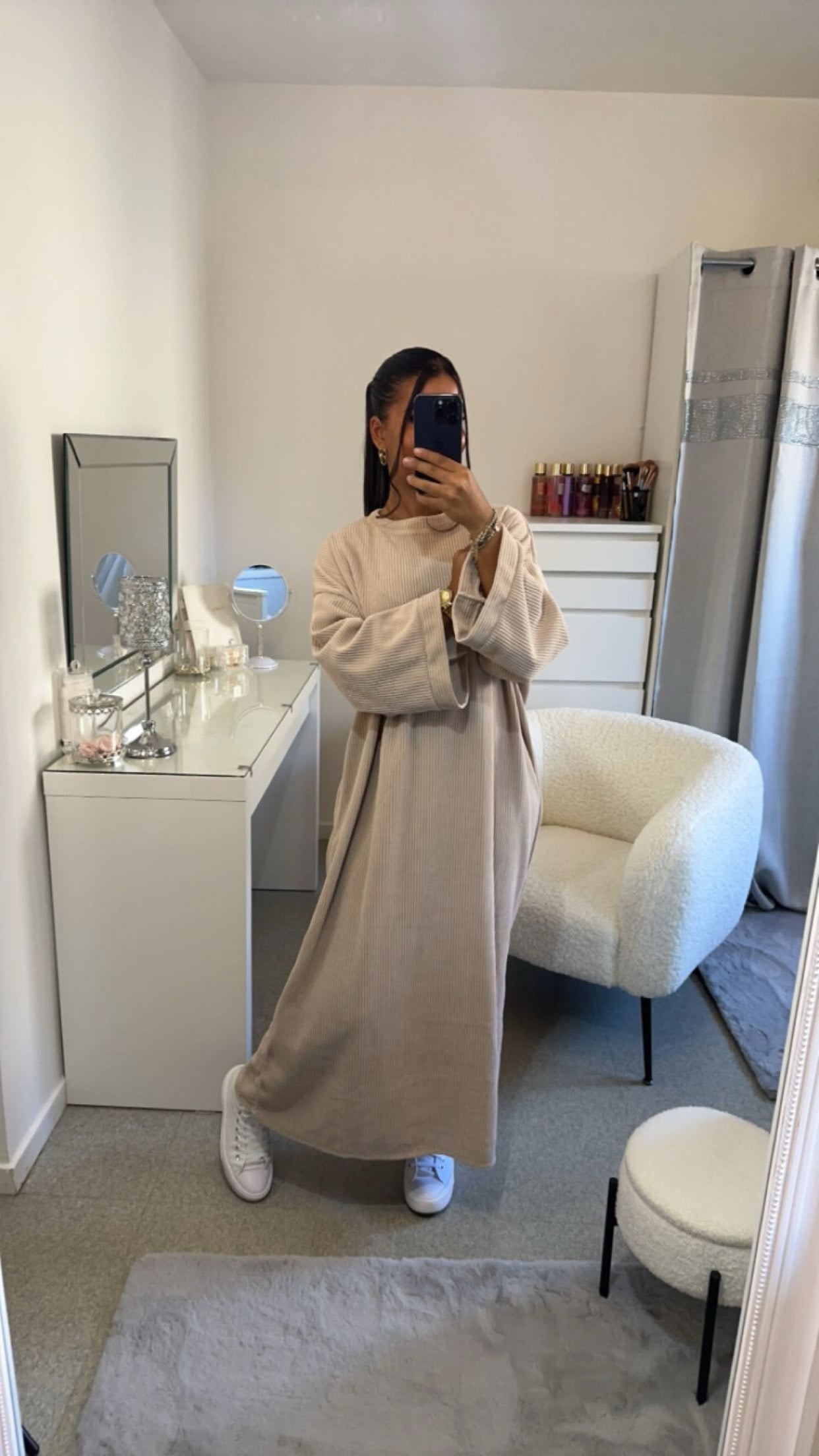 Robe velours longue épaisse beige foncé