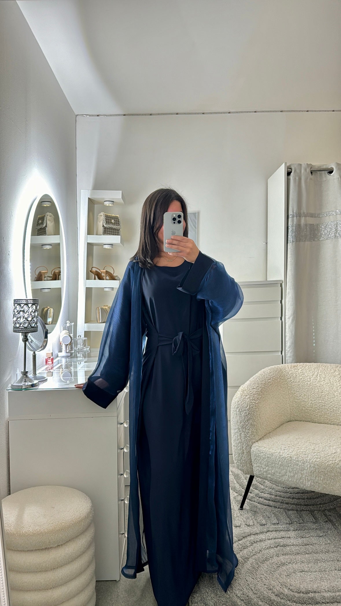 Abaya kimono satiné bleu