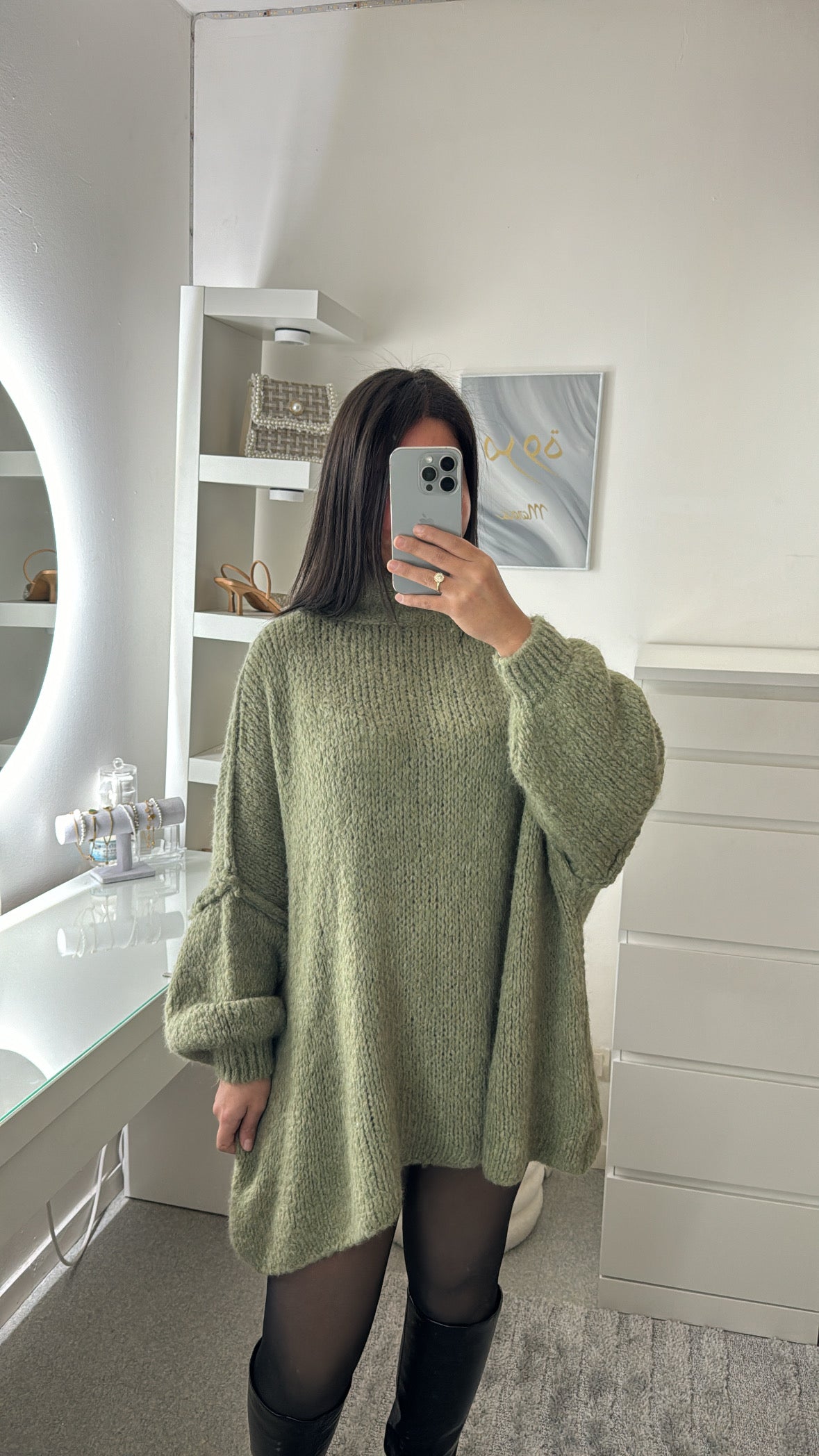 Pull long épais vert