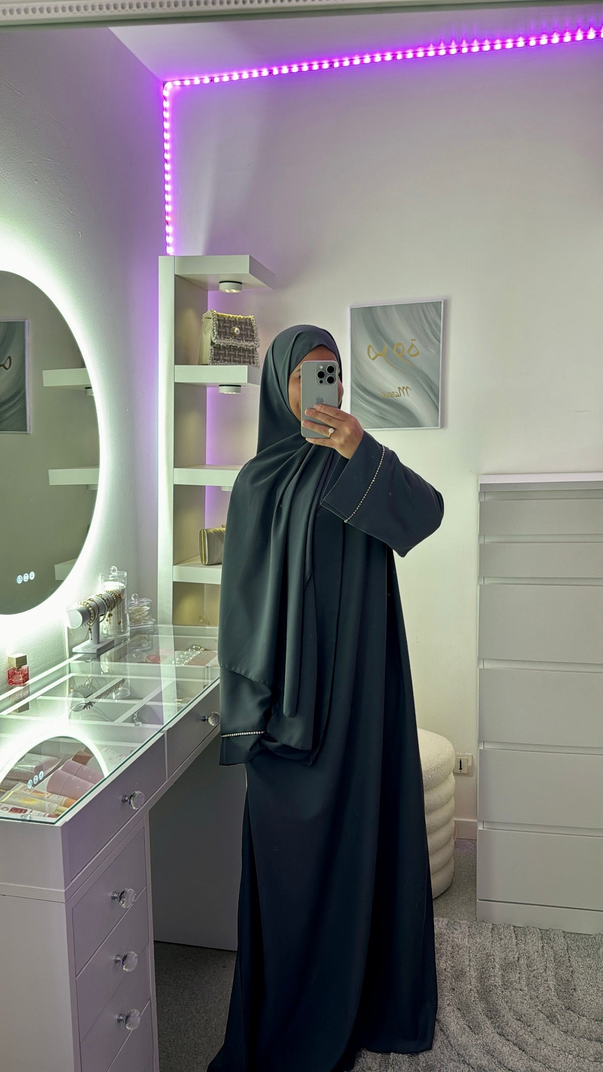 Abaya à strass avec voile intégré