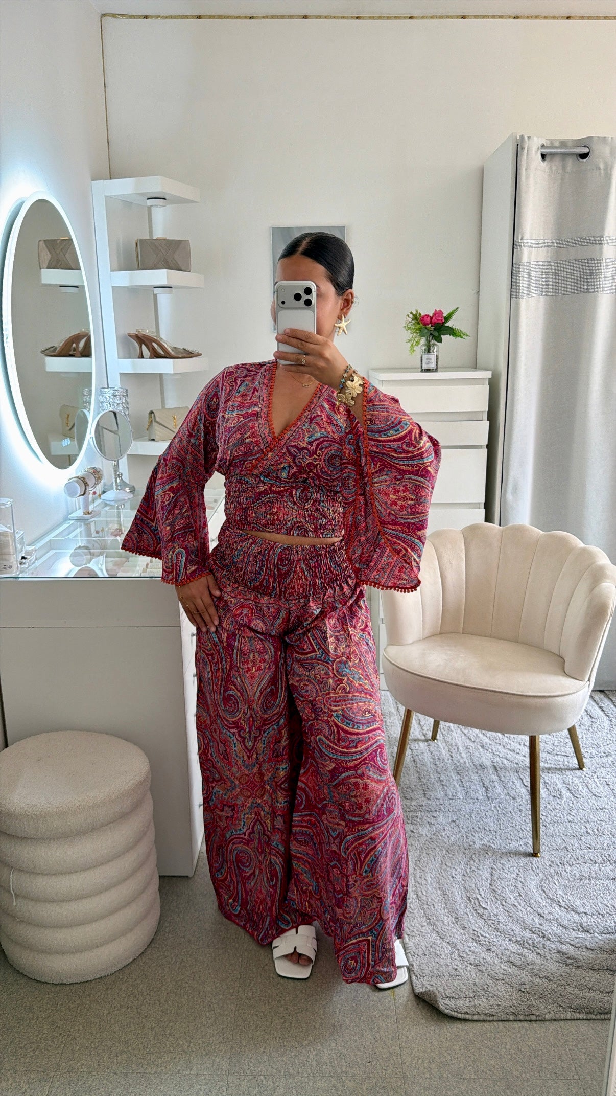 Ensemble Rana rose fuchsia imprimé cachemire