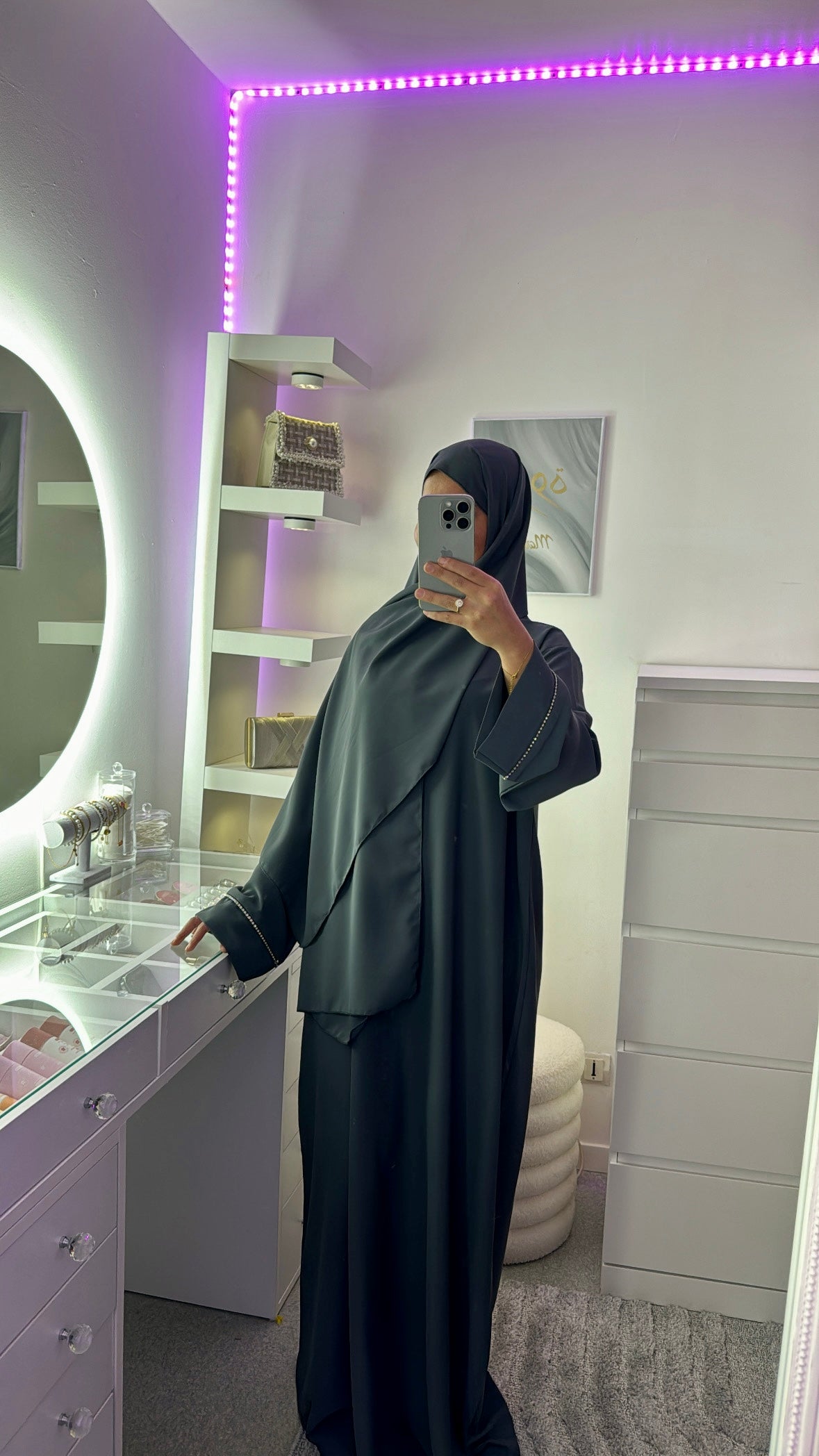 Abaya à strass avec voile intégré