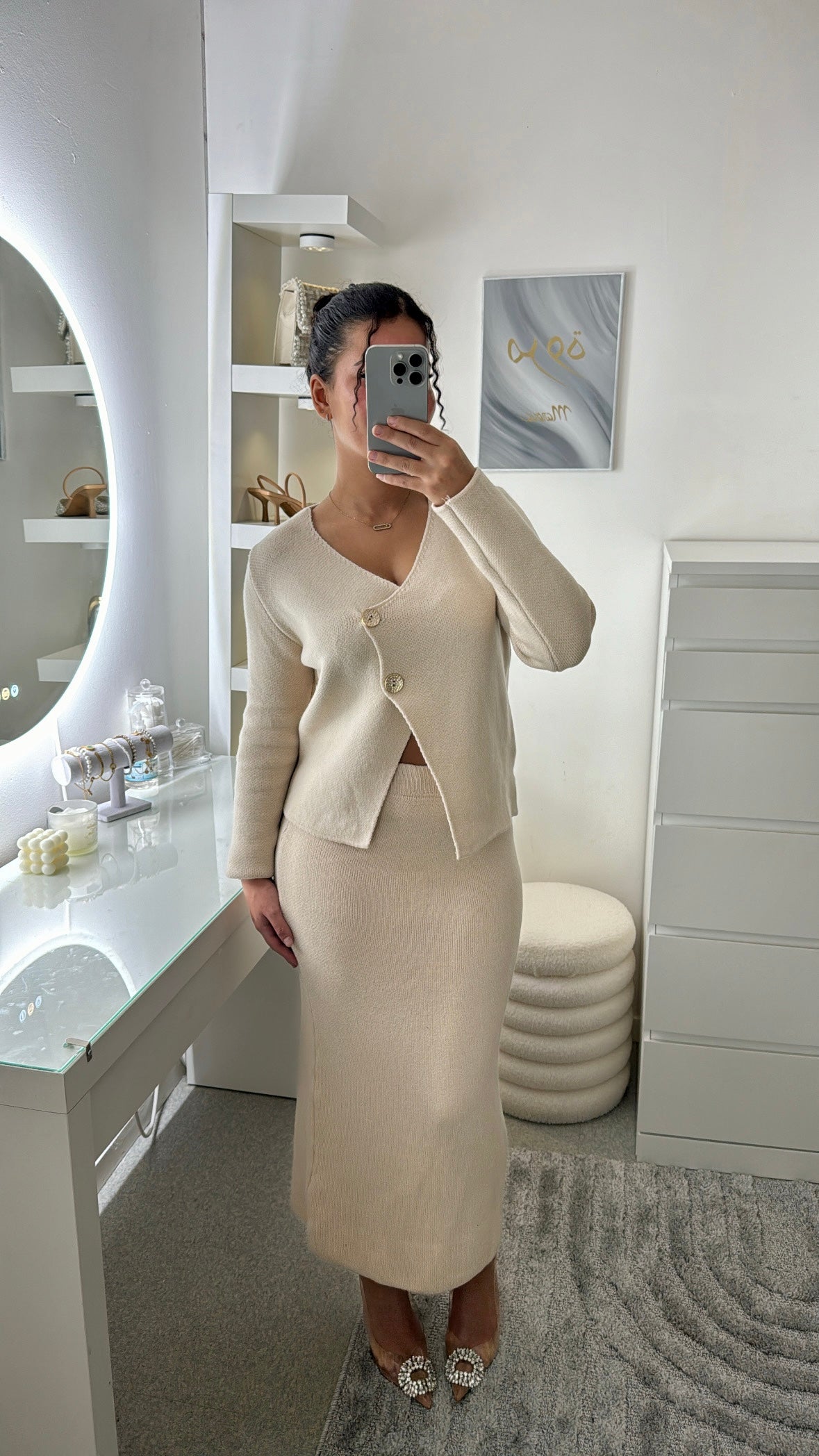 Ensemble jupe boutonné beige