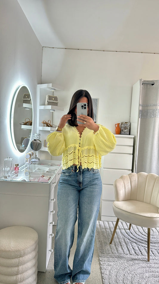 Chemise Naia en gaz et dentelle jaune
