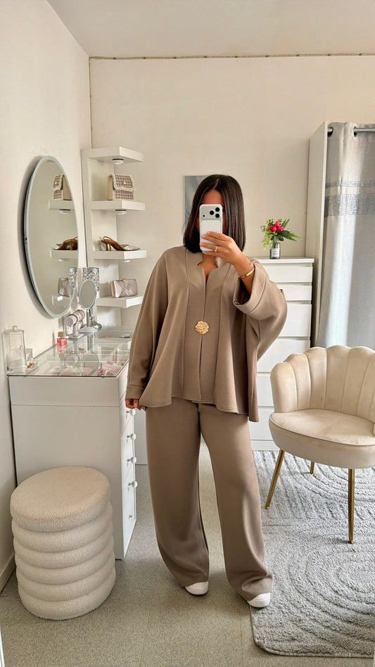 Ensemble amany version manches longues taupe