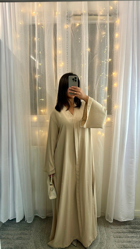 Abaya Inaya à strass beige